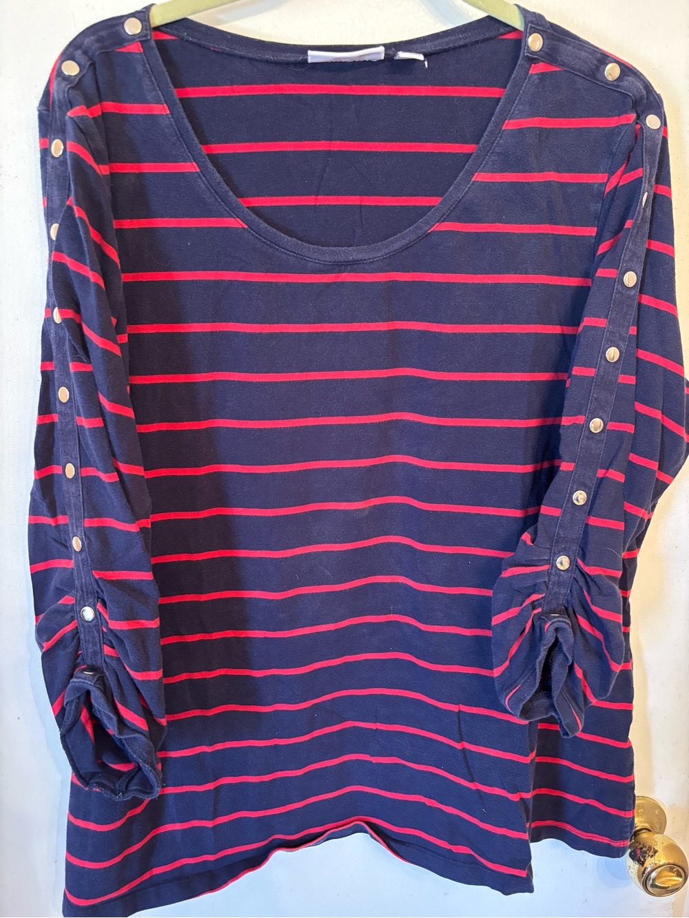 Susan Graver Navy Top with Red Stripes